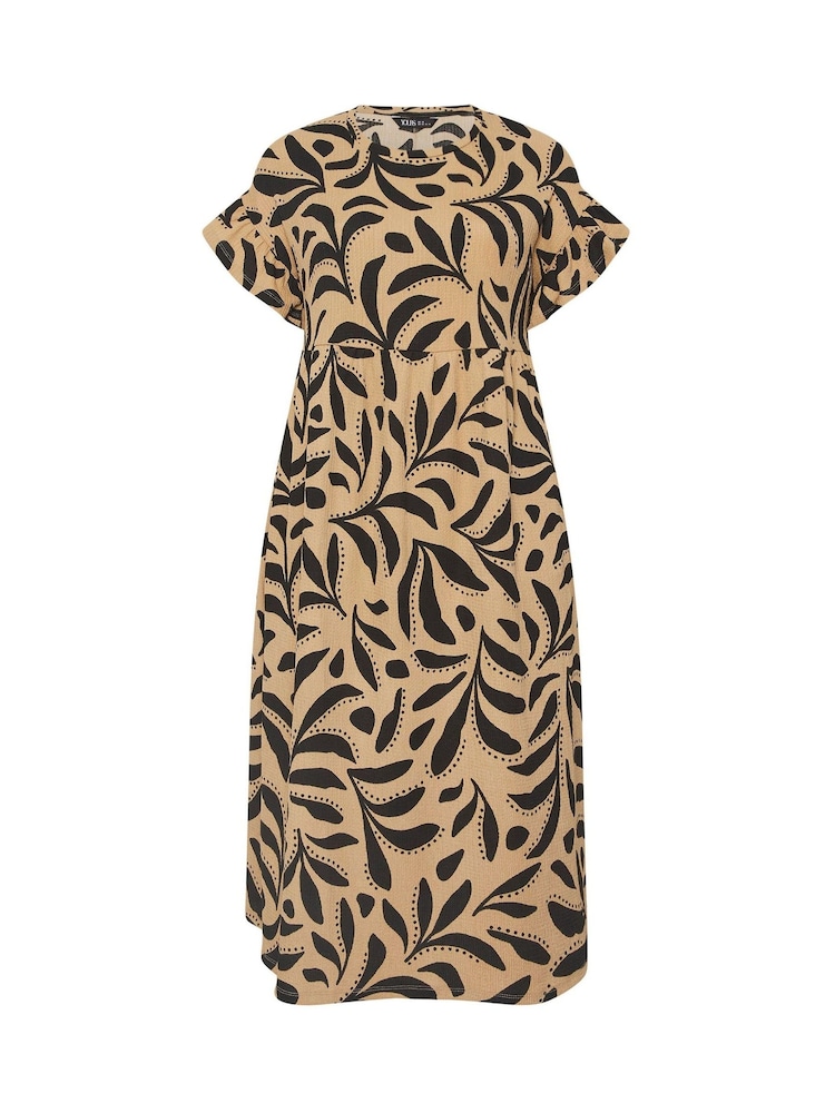 Yours Curve Brown Frill Sleeve Dress - Image 5 of 5