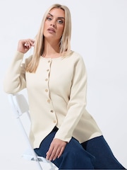 Yours Curve Natural Limited Long Sleeve Button Knitted Top - Image 1 of 6
