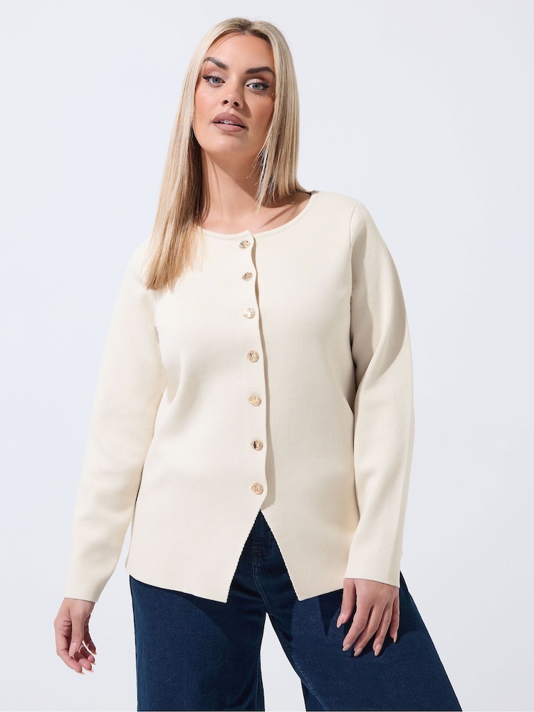 Yours Curve Natural Limited Long Sleeve Button Knitted Top - Image 2 of 6 Yours Curve Natural Limited Long Sleeve Button Knitted Top - Image 2 of 6