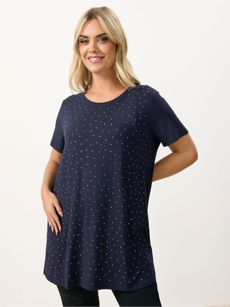 Yours Curve Blue Stud Embellished Top - Image 1 of 5