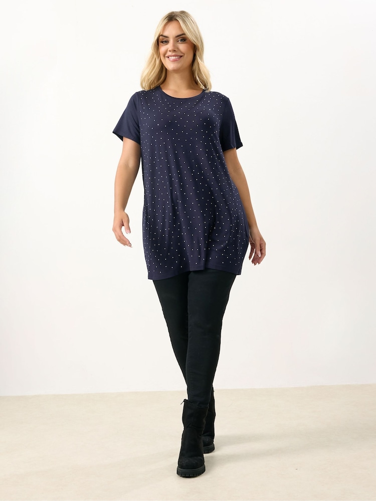 Yours Curve Blue Stud Embellished Top - Image 2 of 5