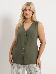Yours Curve Green Linen Blend Waistcoat - Image 1 of 5