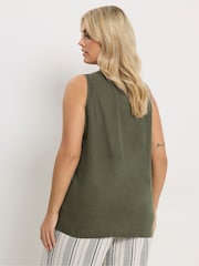 Yours Curve Green Linen Blend Waistcoat - Image 3 of 5