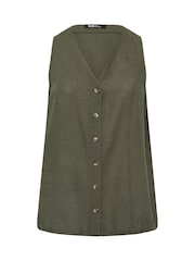 Yours Curve Green Linen Blend Waistcoat - Image 5 of 5