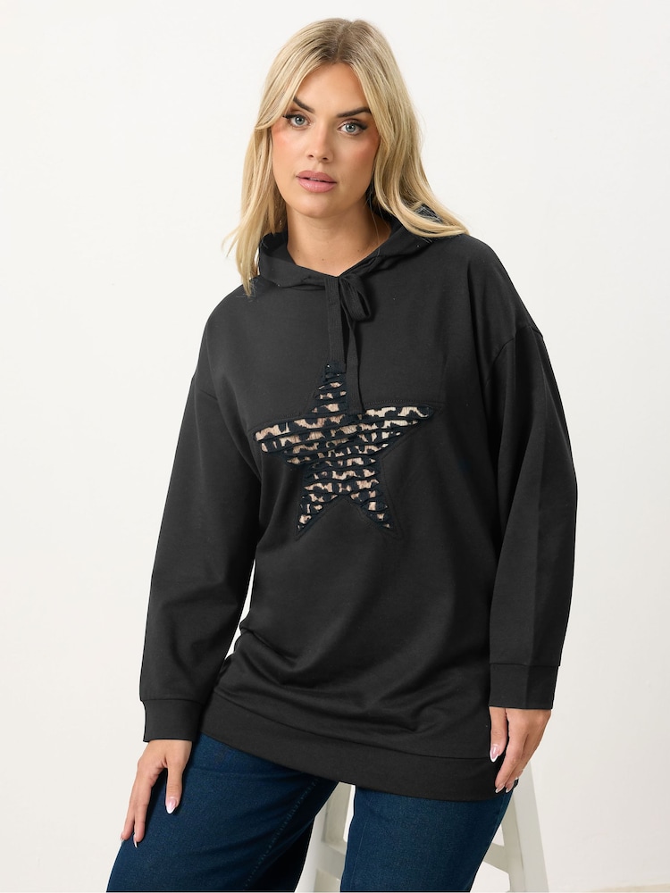 Yours Curve Green Leopard Star Hoodie - Image 1 of 5