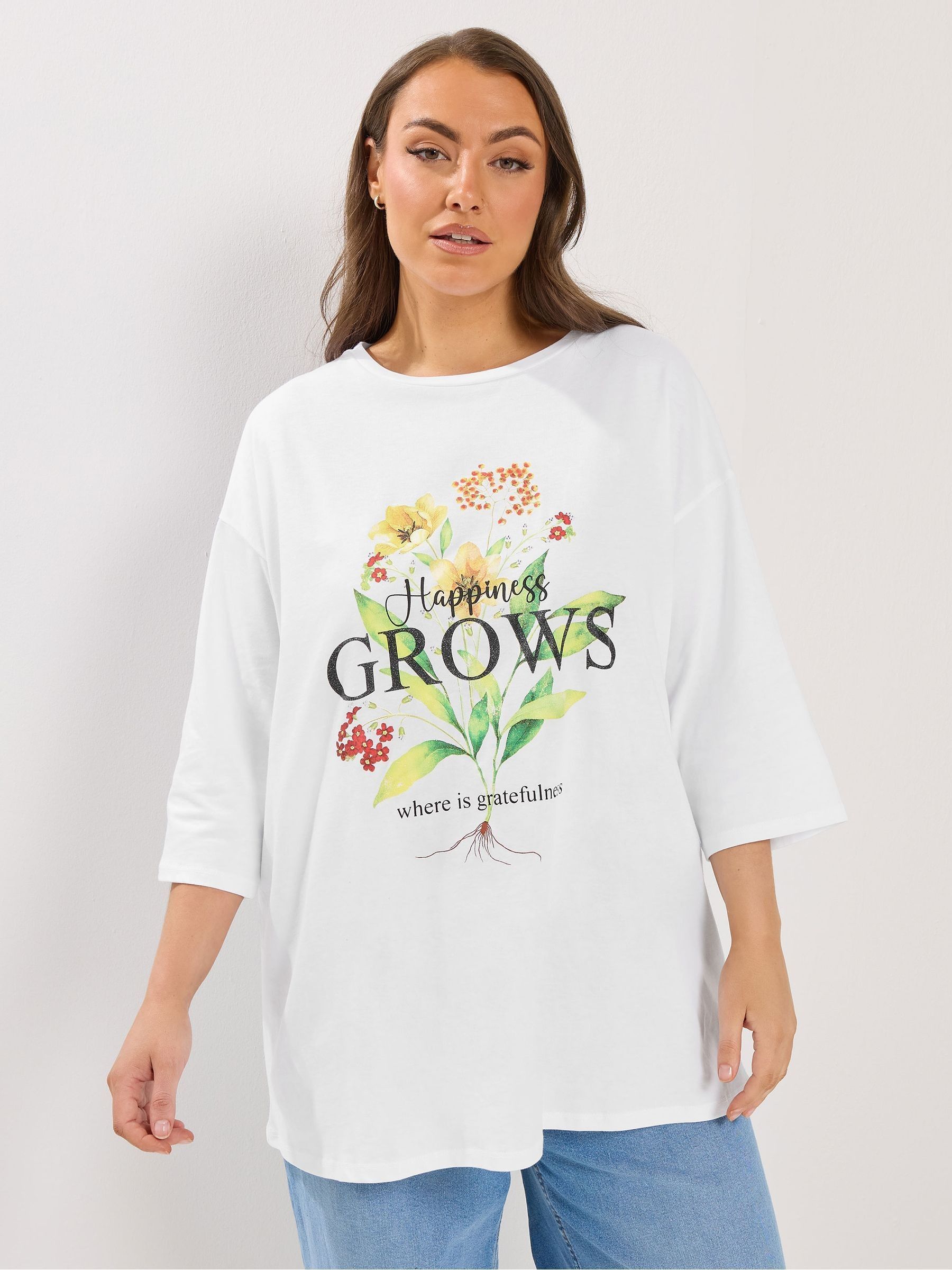 Yours Curve Women's White Happiness Grows T-Shirt