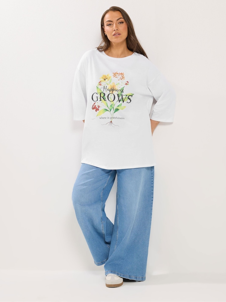 Yours Curve White Happiness Grows T-Shirt - Image 2 of 5