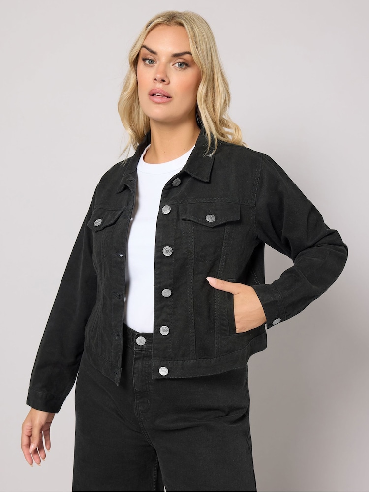 Yours Curve Black Denim Jacket - Image 1 of 4 Yours Curve Black Denim Jacket - Image 1 of 4