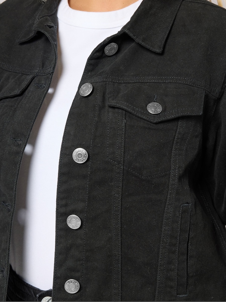 Yours Curve Black Denim Jacket - Image 4 of 4 Yours Curve Black Denim Jacket - Image 4 of 4