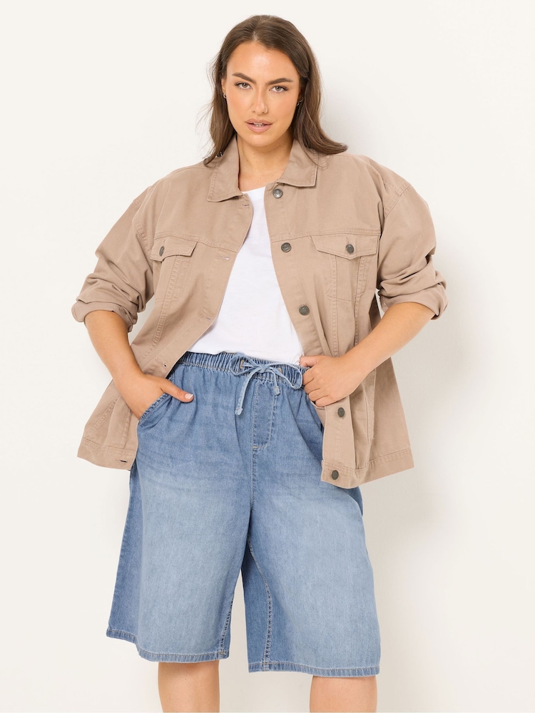 Yours Curve Blue Pull On Denim Shorts - Image 1 of 5