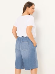 Yours Curve Blue Pull On Denim Shorts - Image 3 of 5