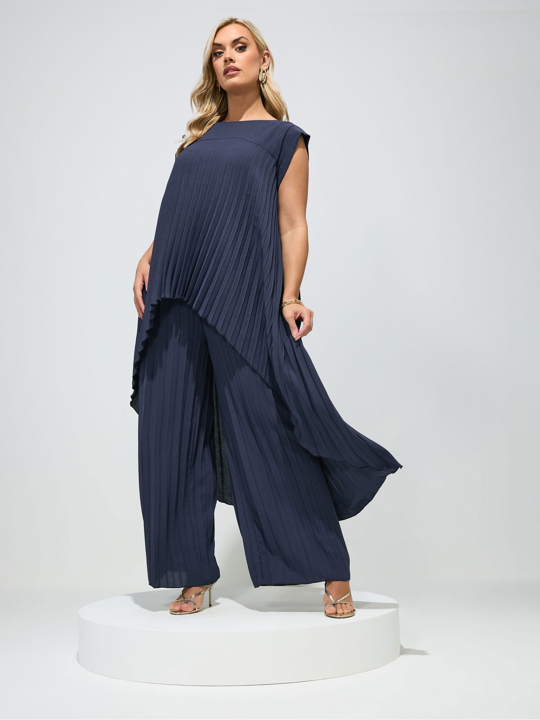 Yours Curve Women's Blue Pleated High Low Top