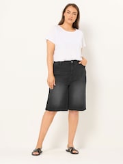 Yours Curve Black Denim Shorts - Image 2 of 5