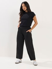 PixieGirl Petite Black Scuba Pleated Barrel Trousers - Image 1 of 5