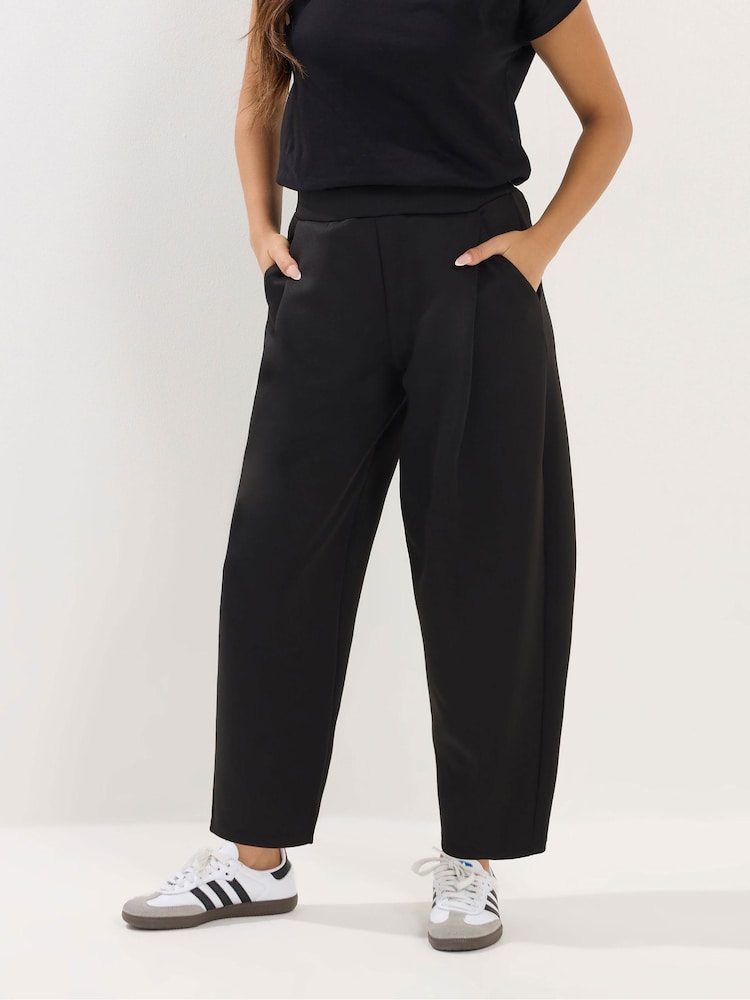 PixieGirl Petite Black Scuba Pleated Barrel Trousers - Image 2 of 5
