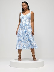 Yours Curve White London China Floral Scuba Dress - Image 1 of 5