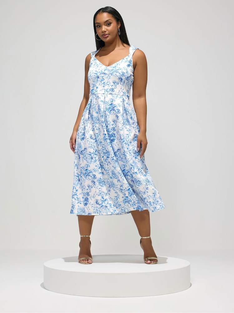 Yours Curve White London China Floral Scuba Dress - Image 1 of 5