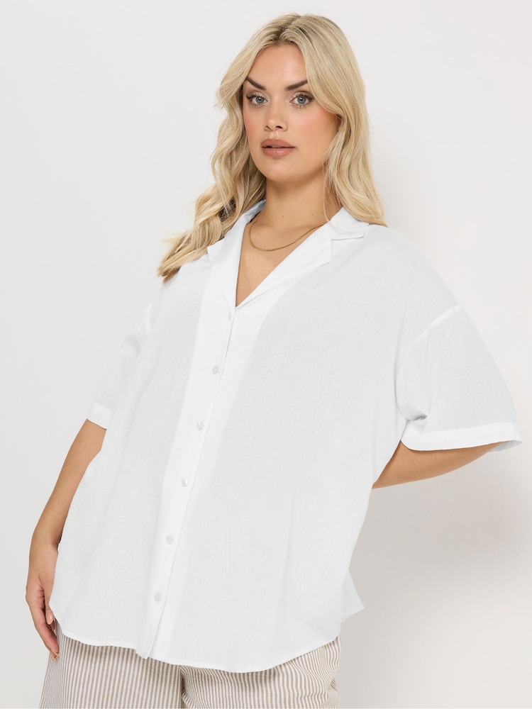 Yours Curve White Linen Blend Resort Shirt - Image 1 of 5