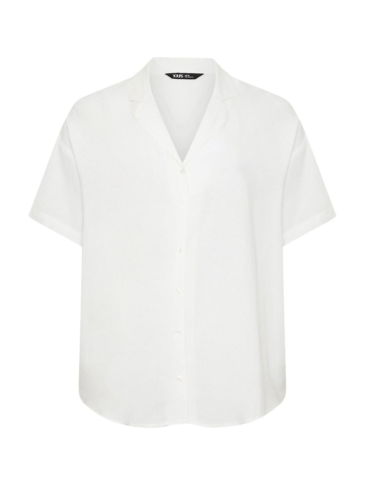 Yours Curve White Linen Blend Resort Shirt - Image 5 of 5