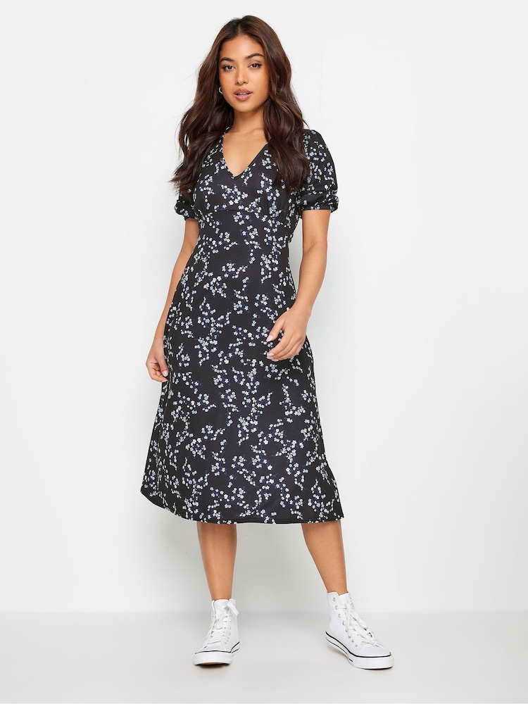 PixieGirl Petite Blue Abstract Spot Print Midi Tea Dress - Image 1 of 5