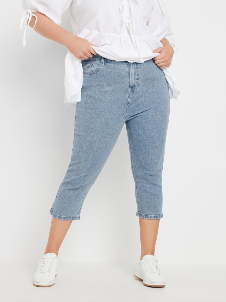 Yours Curve Light Blue Cropped AVA Jeans - Image 1 of 5 Yours Curve Light Blue Cropped AVA Jeans - Image 1 of 5