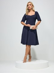Yours Curve Blue London Panelled Skater Dress - Image 1 of 5