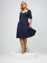 Yours Curve Blue London Panelled Skater Dress - Image 2 of 5