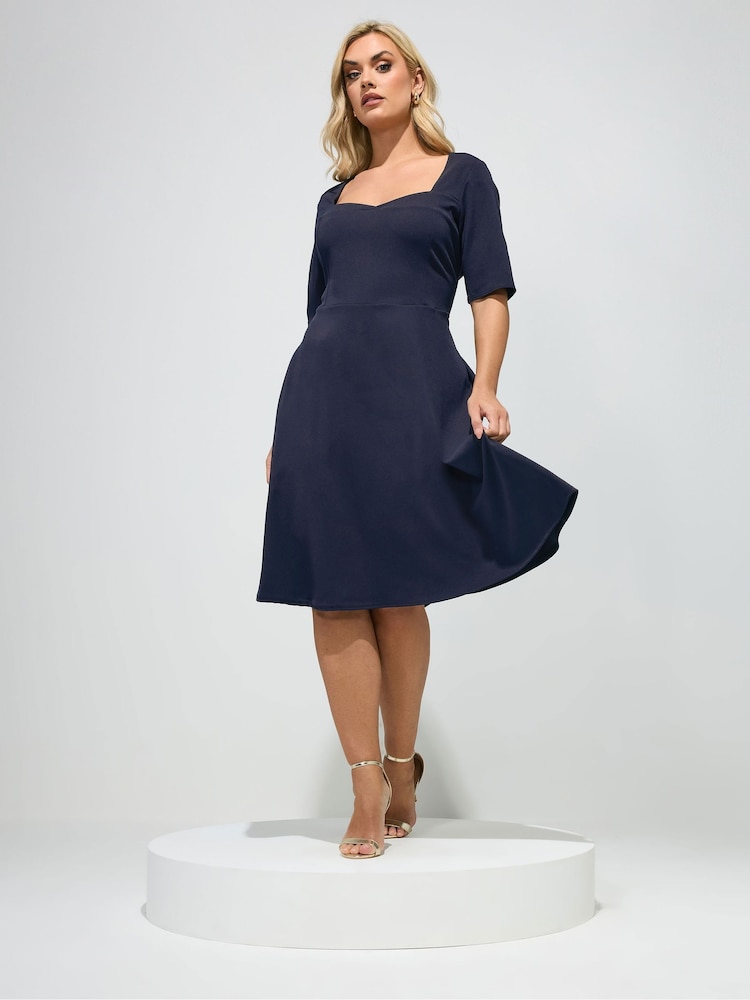 Yours Curve Blue London Panelled Skater Dress - Image 2 of 5 Yours Curve Blue London Panelled Skater Dress - Image 2 of 5