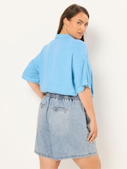 Yours Curve Light Blue Tie Waist Denim Shorts - Image 3 of 5