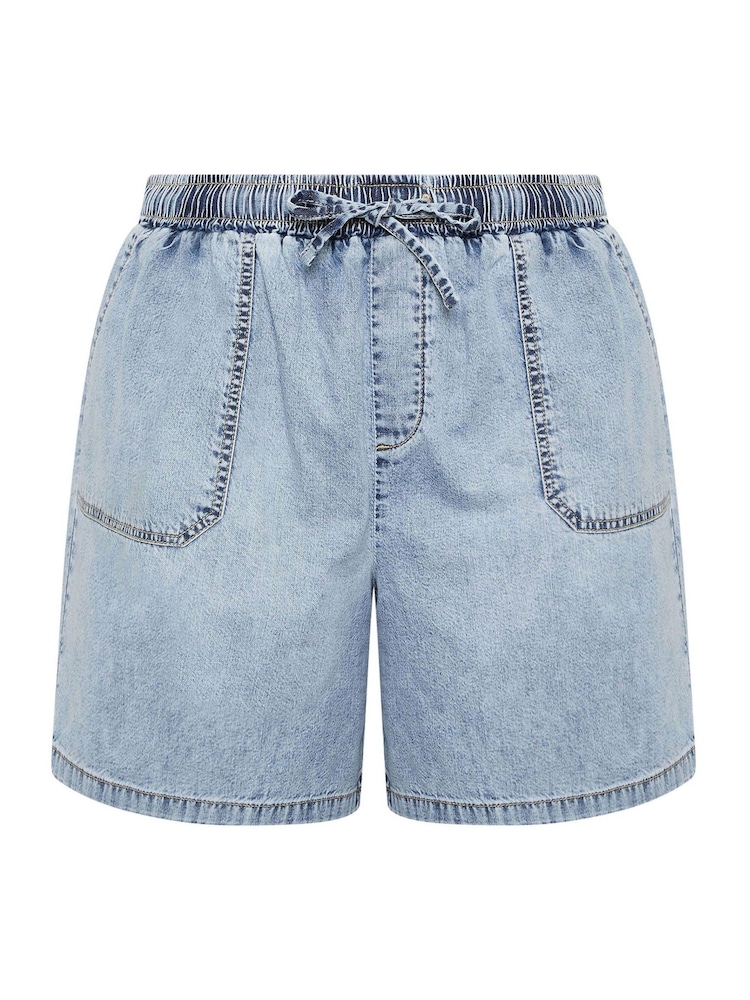 Yours Curve Light Blue Tie Waist Denim Shorts - Image 5 of 5 Yours Curve Light Blue Tie Waist Denim Shorts - Image 5 of 5