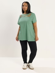 Yours Curve Green Slash Detail Top - Image 2 of 5