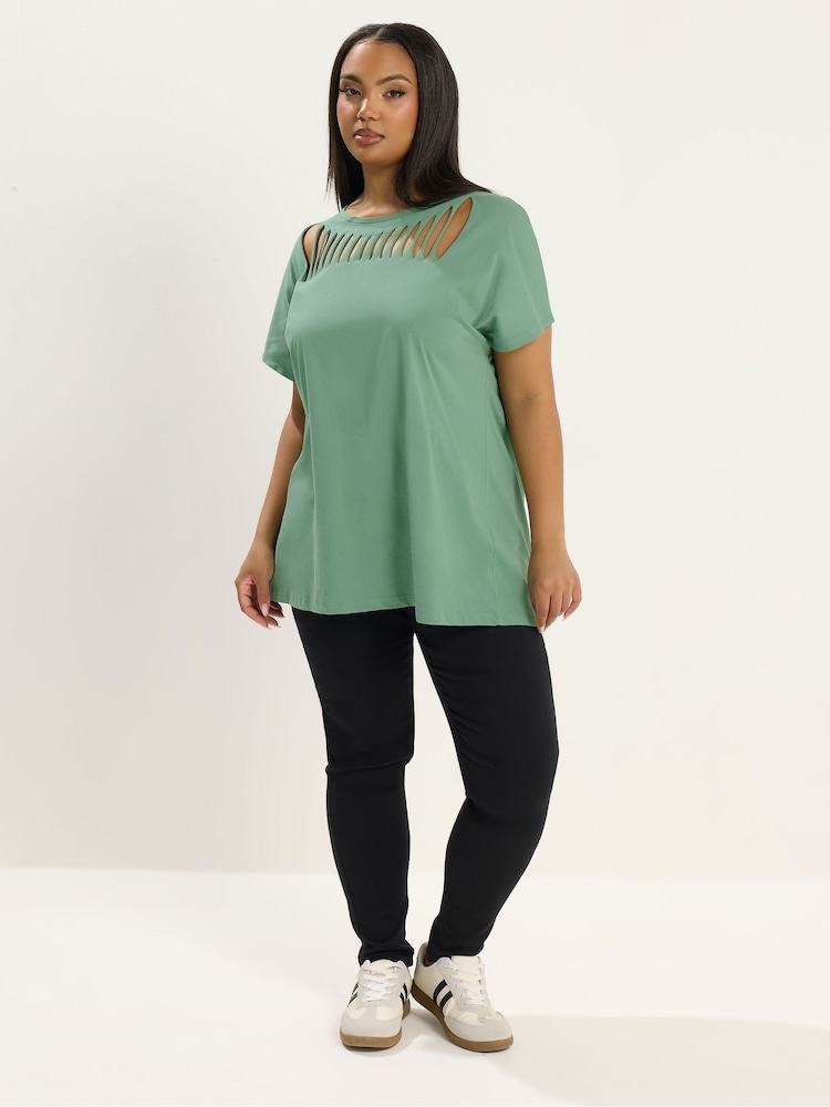 Yours Curve Green Slash Detail Top - Image 2 of 5