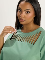 Yours Curve Green Slash Detail Top - Image 4 of 5