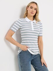 أبيض - تيشرت بولو مخطط من Long Tall Sally - Image 1 of 5