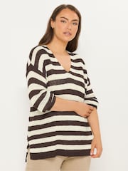 Yours Curve Brown Tape Yarn Stripe Jumper - Image 1 of 5