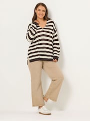 Yours Curve Brown Tape Yarn Stripe Jumper - Image 2 of 5