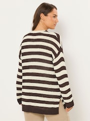 Yours Curve Brown Tape Yarn Stripe Jumper - Image 3 of 5