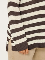Yours Curve Brown Tape Yarn Stripe Jumper - Image 4 of 5