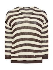 Yours Curve Brown Tape Yarn Stripe Jumper - Image 5 of 5