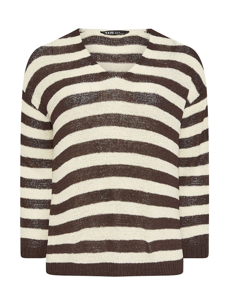 Yours Curve Brown Tape Yarn Stripe Jumper - Image 5 of 5