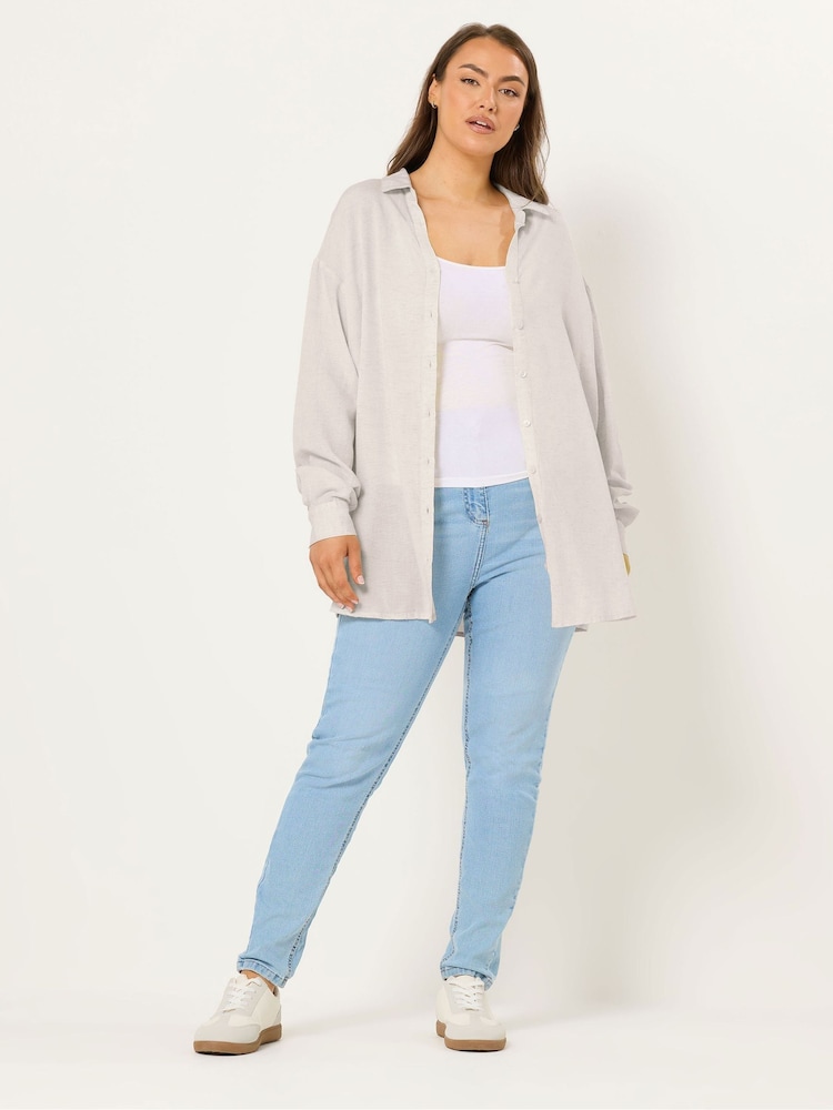 Yours Curve Long Sleeve Linen Blend Shirt - Imaginea 2 din 5