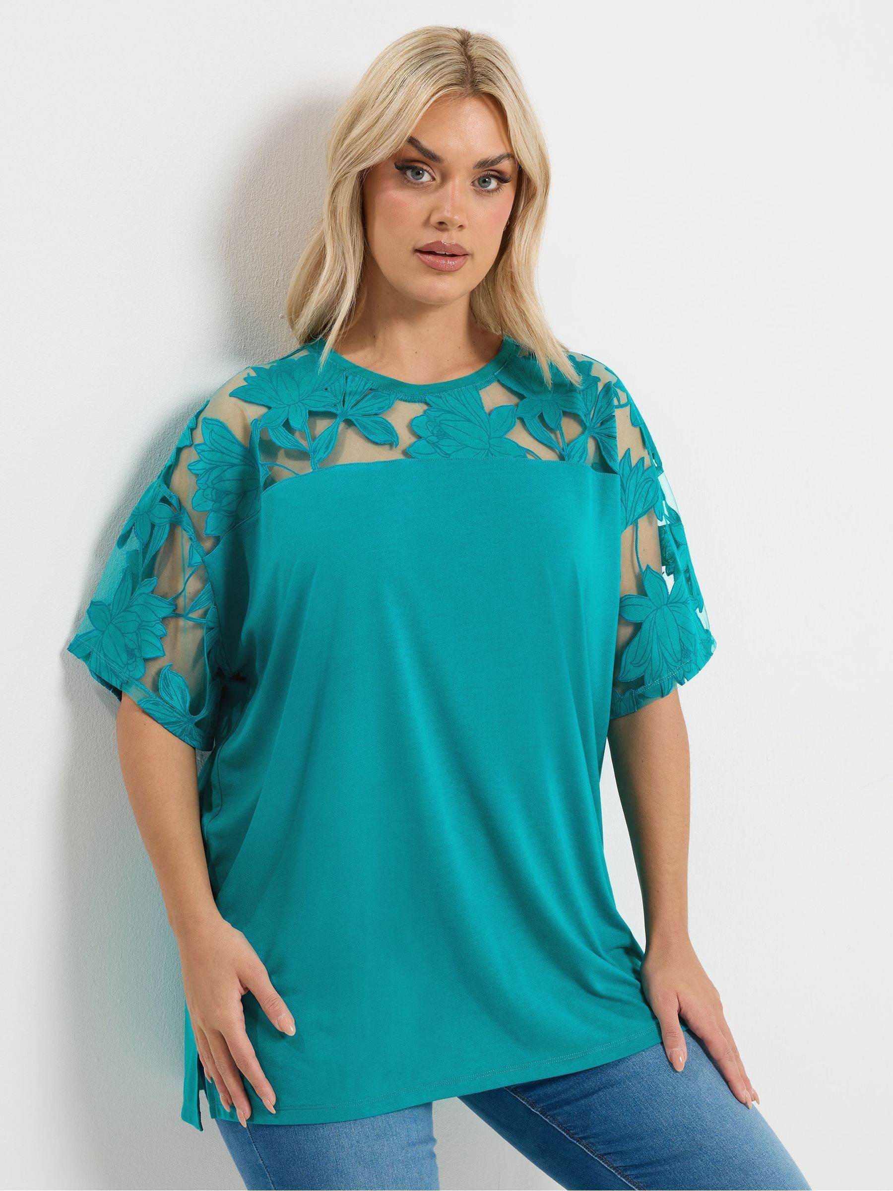 Yours Curve Women's Light Blue Swing Ribbed Top
