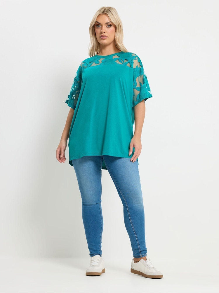 Yours Curve Light Blue Swing Ribbed Top - Image 2 of 5