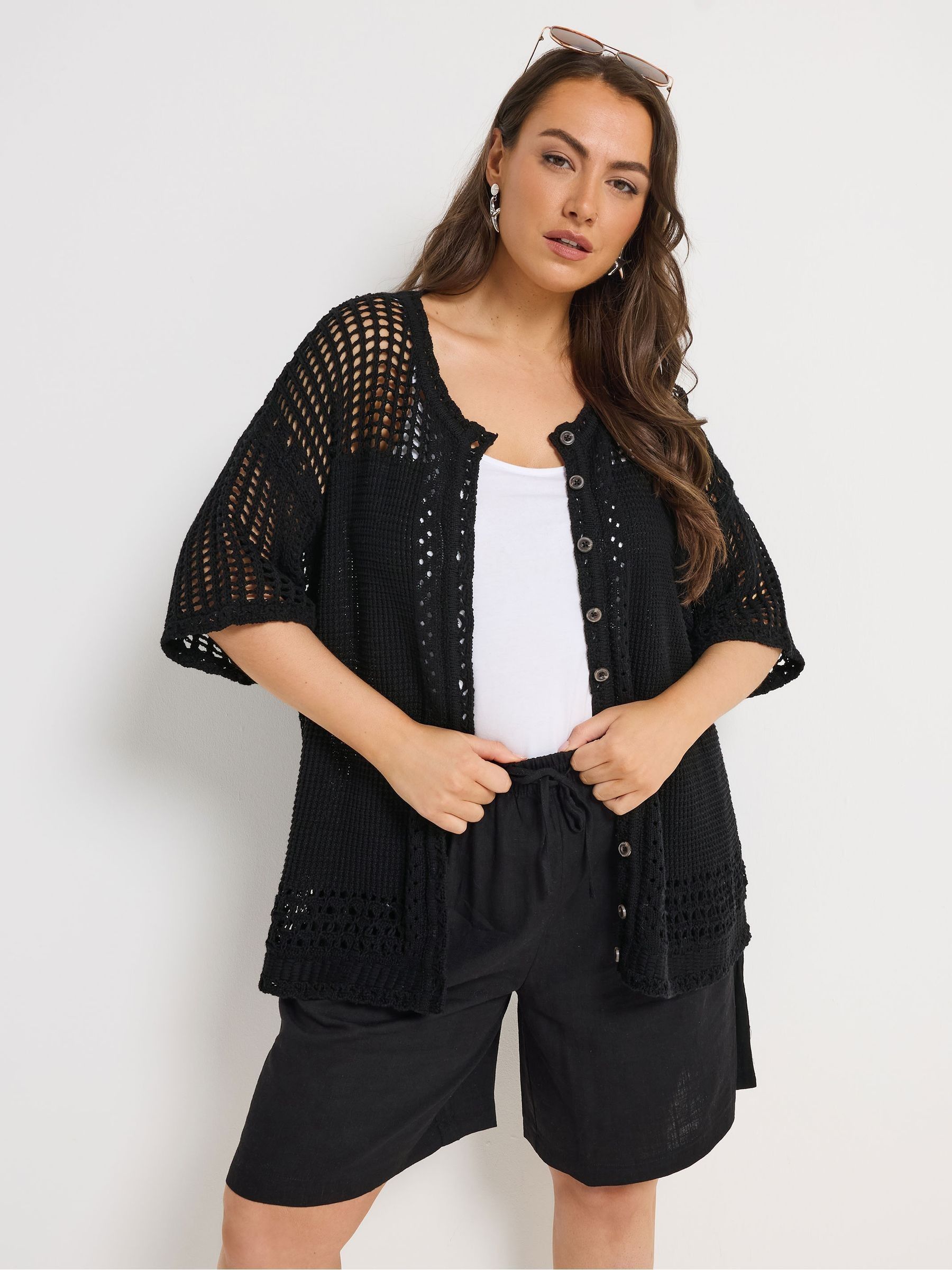Buy Yours Curve Black Short Sleeve Button Through Cardigan from