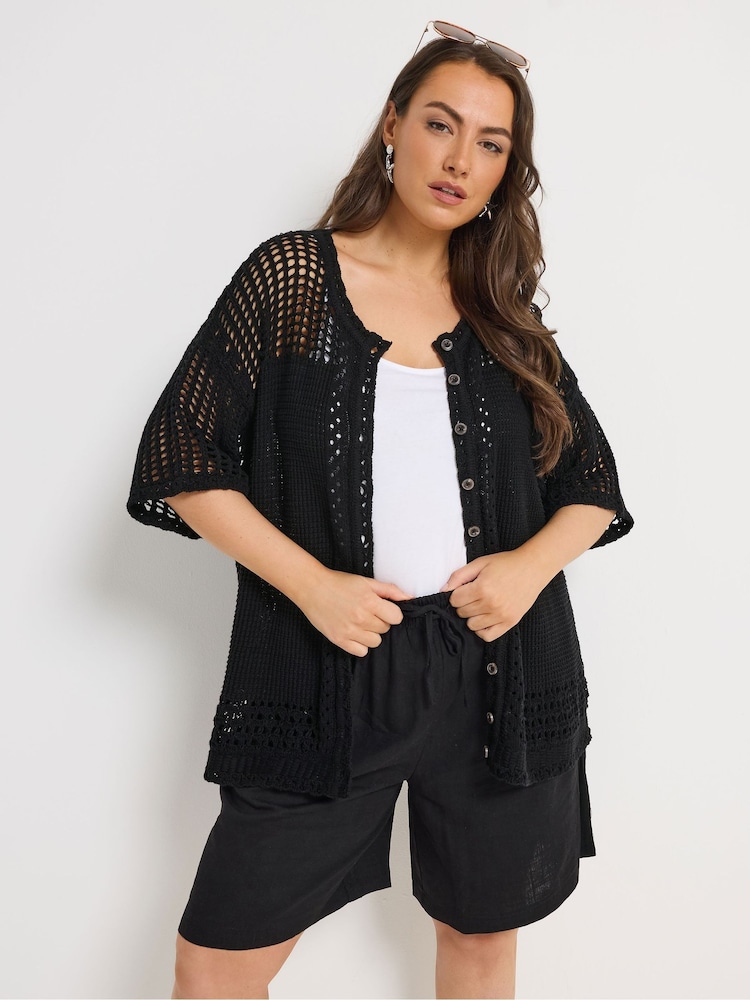Yours Curve Black Short Sleeve Button Through Cardigan - Image 1 of 5