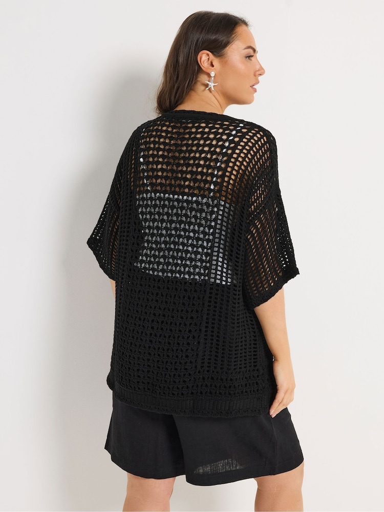 Yours Curve Black Short Sleeve Button Through Cardigan - Image 2 of 5