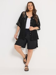 Yours Curve Black Short Sleeve Button Through Cardigan - Image 3 of 5