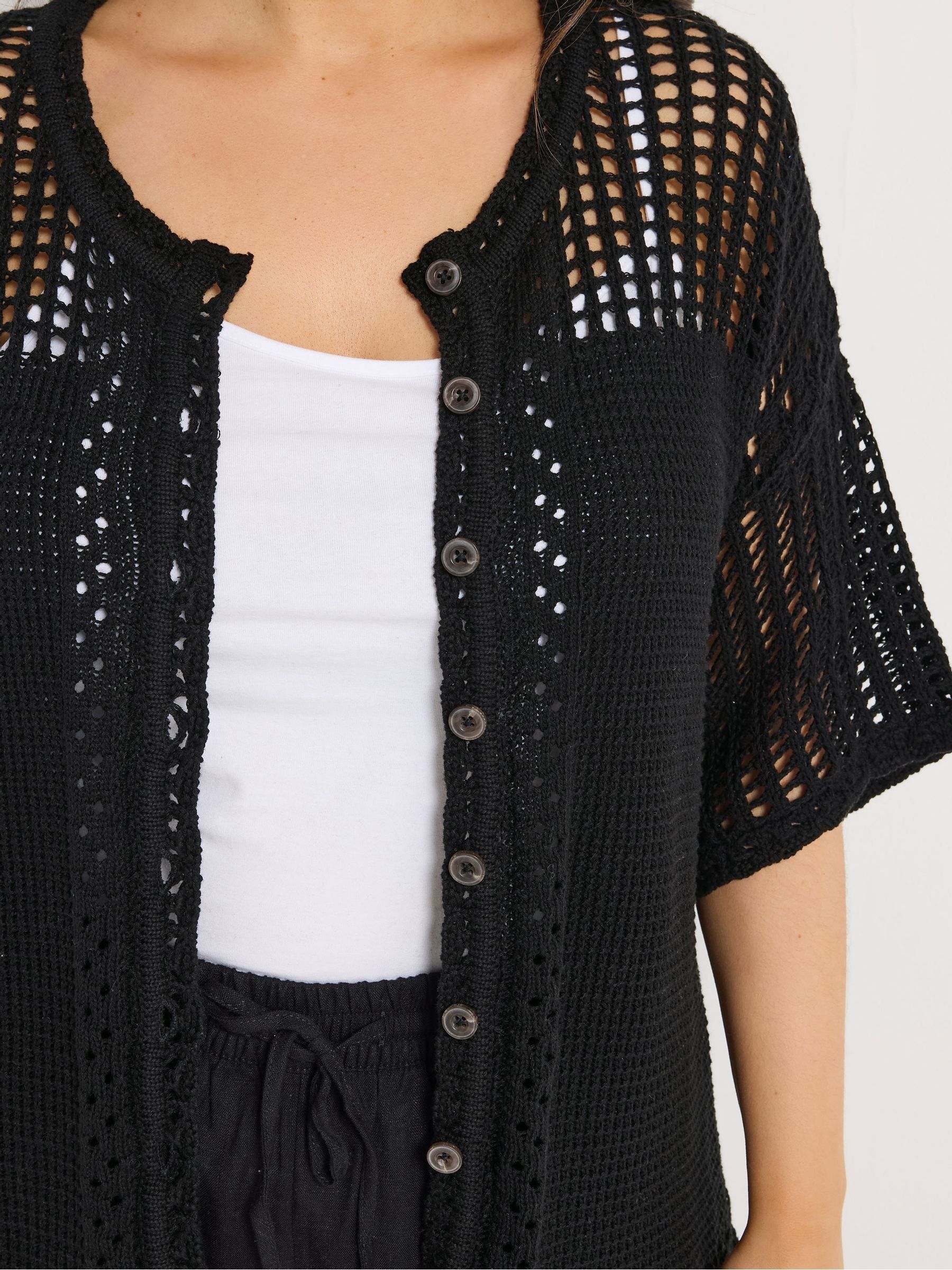 Buy Yours Curve Black Short Sleeve Button Through Cardigan from
