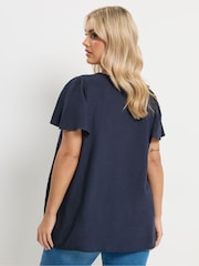 Yours Curve Blue Linen Blend Button Through Shirt - Image 3 of 5