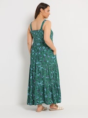 Yours Curve Green Shirred Strappy Maxi Dress - Image 3 of 5